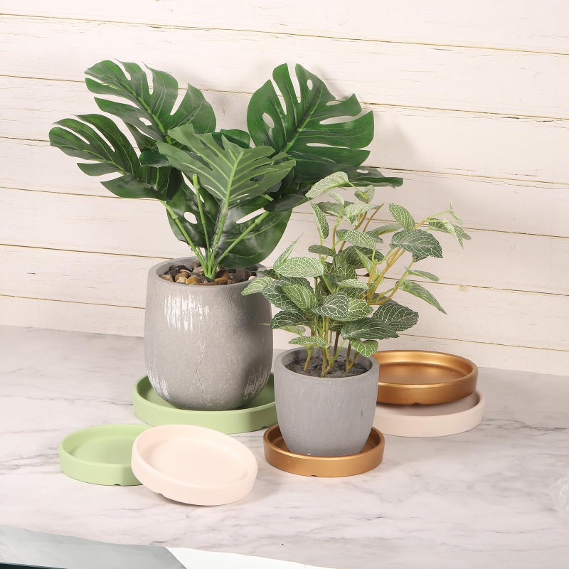 M METERXITY 3 Pack Planter Saucers - Ceramic Plant Tray Flower Pot Drip Trays Round Apply to Outdoor/Garden (4/5/6inch, Beige) - Image 5